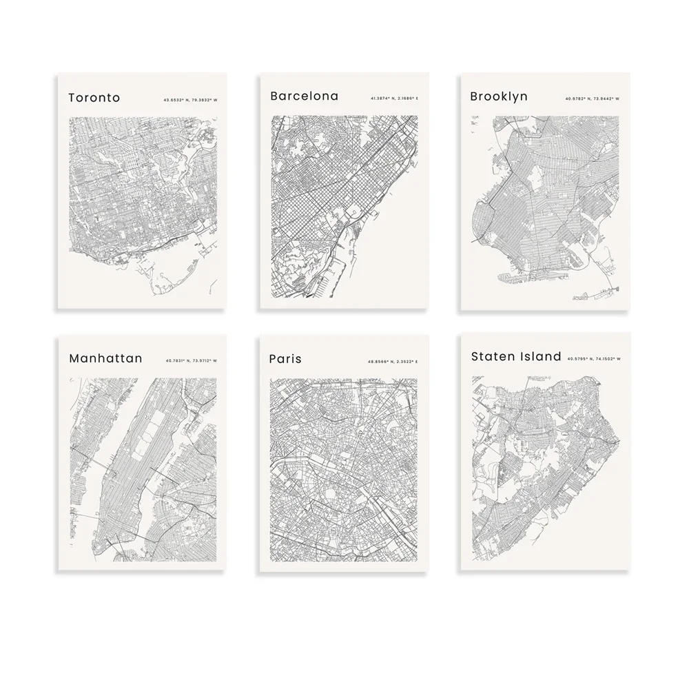 Barcelona,Bronx,Staten Island,Queens,Manhattan,Brooklyn,Madrid city map posters travel wall paintings,map gifts
