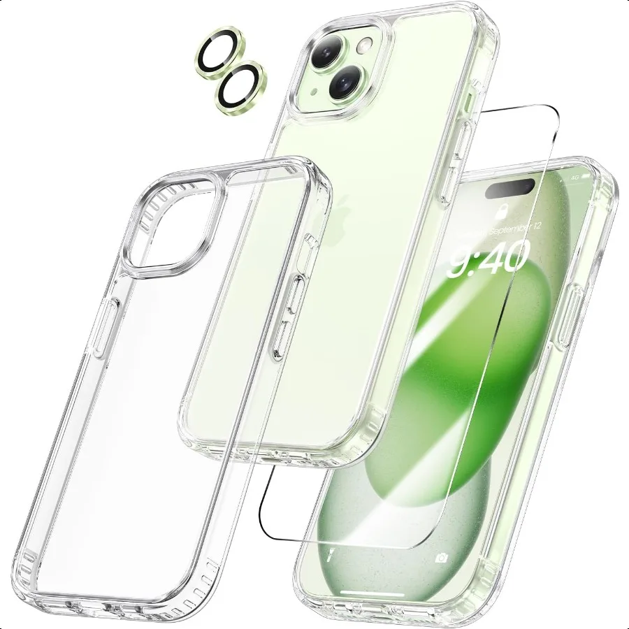 

Maxdara [3 in 1 Compatible with iPhone 15 Case iPhone 15 Crystal Clear Case with Front Tempered Glass Screen Protector and Came