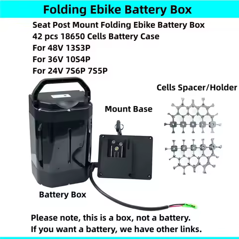39 40 42 pcs 18650 cells Folding Ebike Battery Box Electric Tricycle Battery Box 24V 36V 48V Seat Post Mount Battery Case