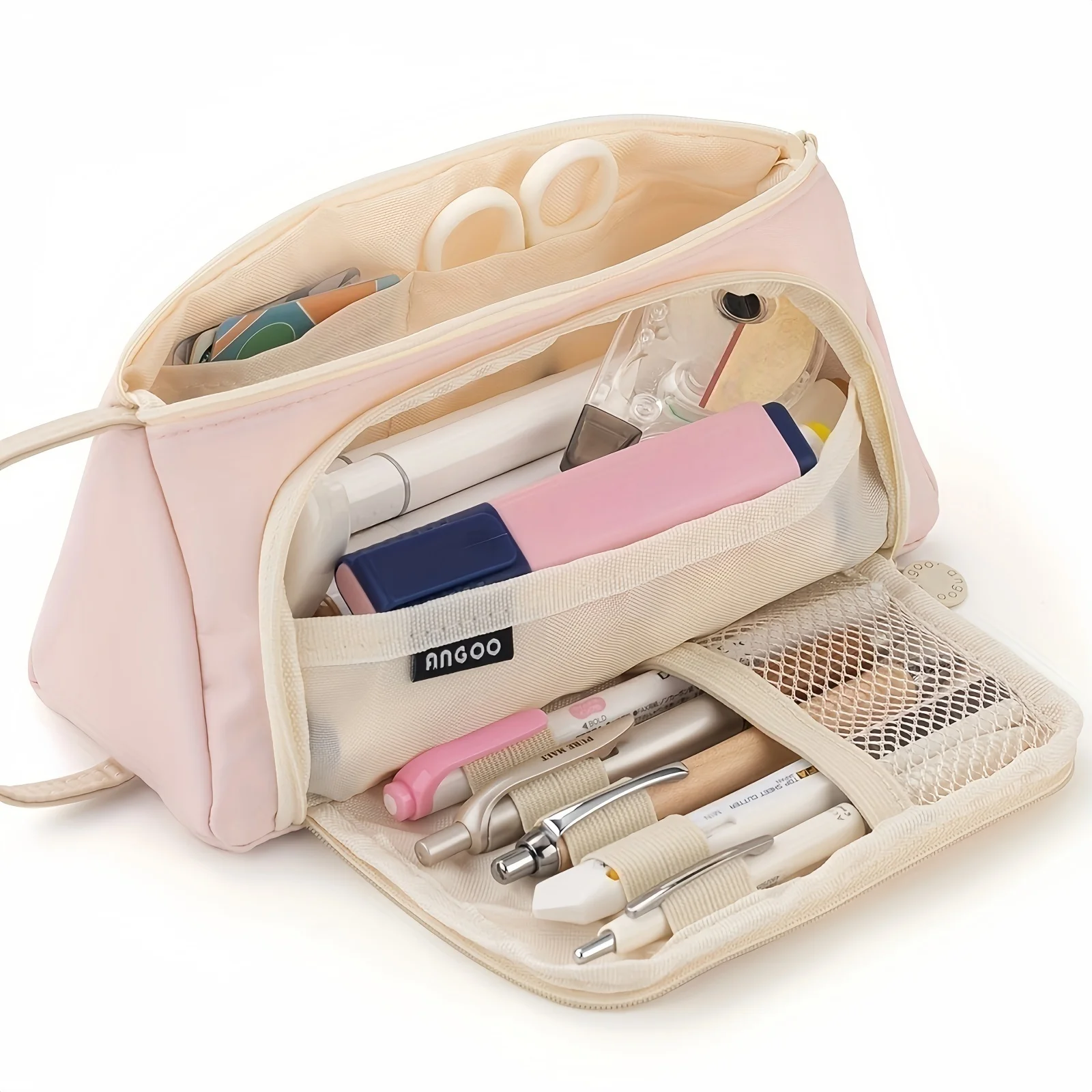 Multifunctional Pencil Case Canvas Triangle Stationery Box Large Capacity Simple Pencil Bag Stationery Organizer Storage Bag