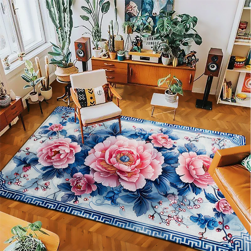 Floral Print Bedroom Rug Entrance Simple Anti-slip Flannel Bath Living Room Hallway Floor Mats Carpet Bedside Foot Mats