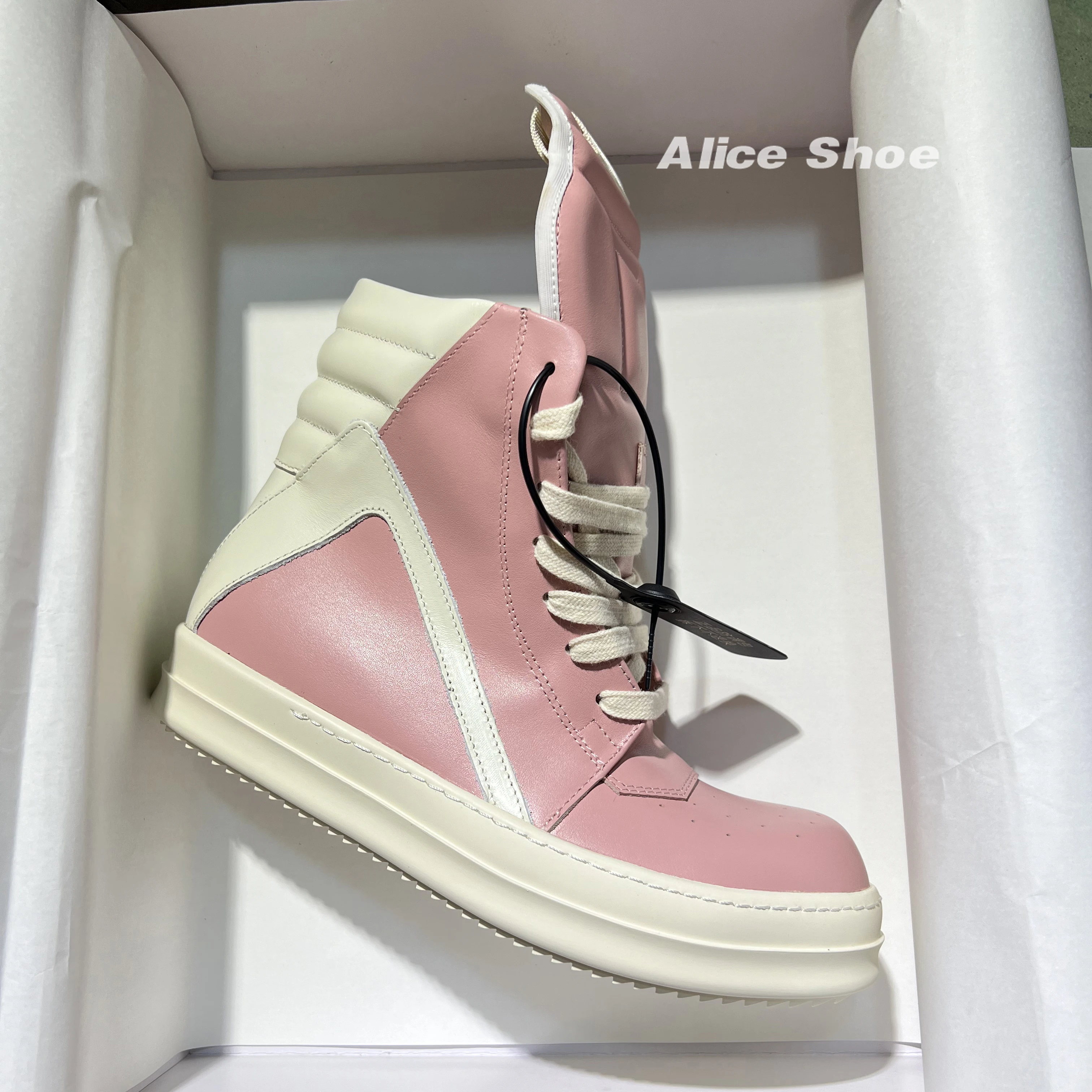 Brand Men Shoe Casual High Top Women Sneaker Leather ricks Lace Up Pink Geobasket Zip Owen Street Designer Flat Ankle Boot