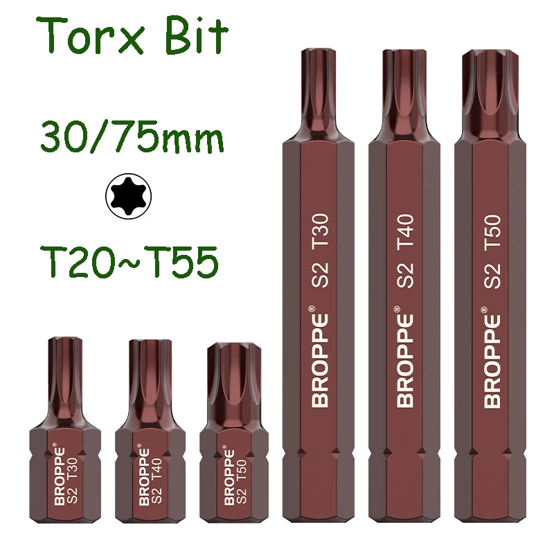 

Torx Screwdriver Bit 10mm Hex Shank Magnetic 30mm 75mm Length 6 Point Screw Driver Bits Tools S2 Steel T20 T25 T30 T40 T45~T55