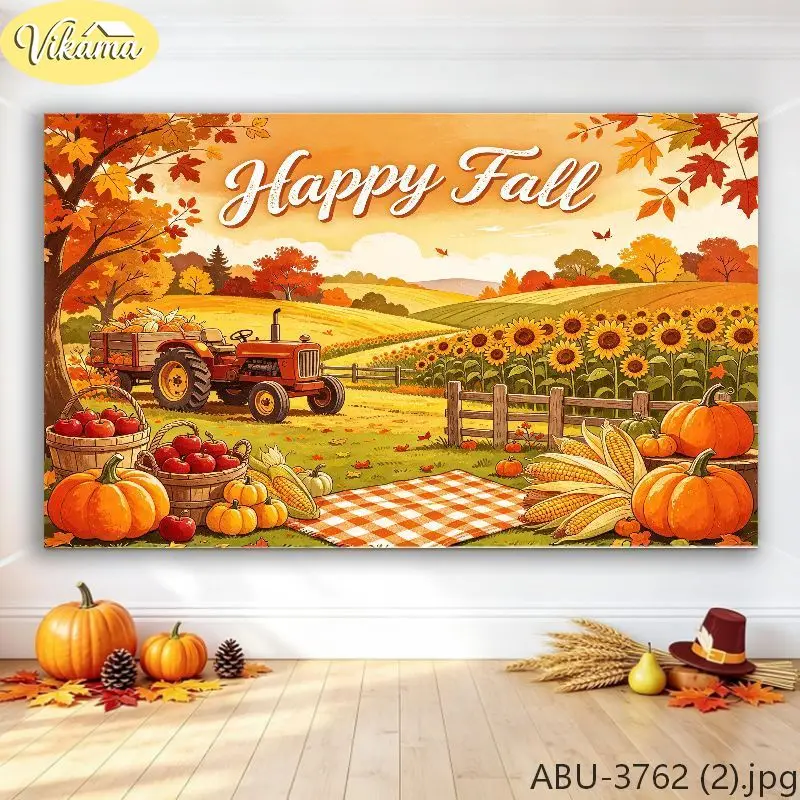 VIKAMA Tractor & Wreath Wall Tapestry, Quick Dry Easy Care, Decor for Party Backdrop Living Room