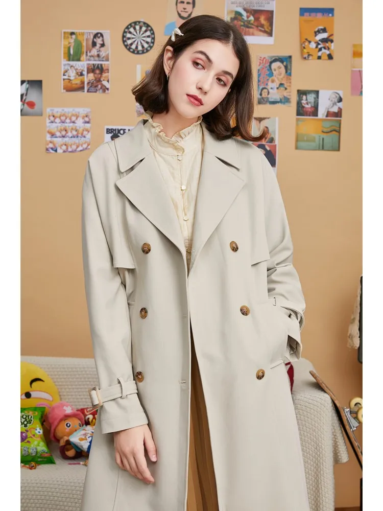 

White Women's Long Coat Dra Briti Sle Loose Outerwear Spring Autumn Faionable Large Coat Commute Korean Sle Slim Fit