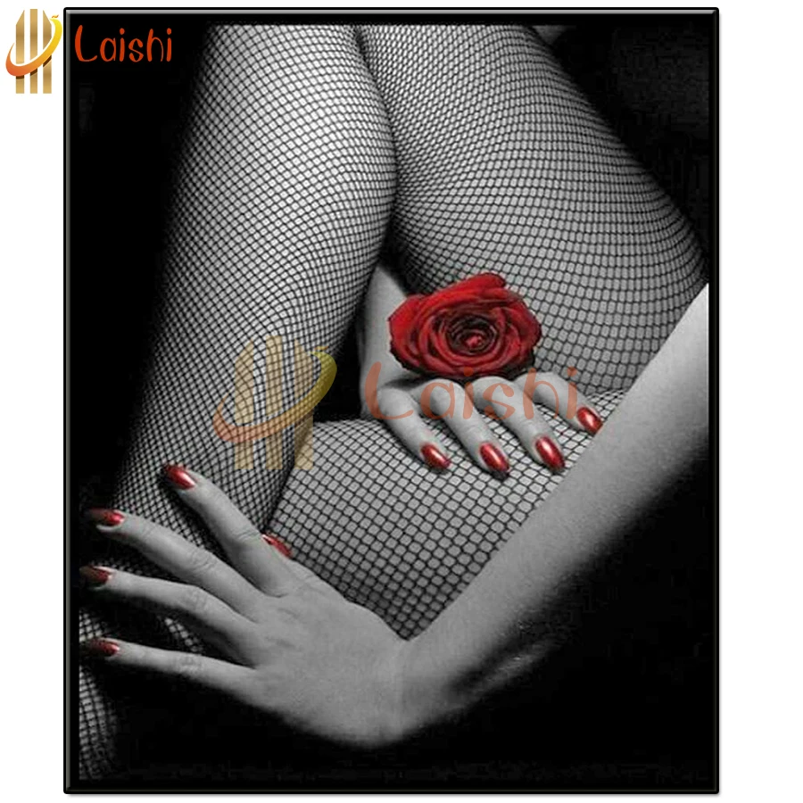 Diamond Painting Cross Stitch  Diamond Embroidery, Temptation of Stockings, Red Rose, Full Square and Round, DIY Home Decoration