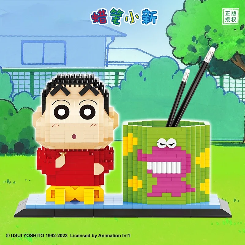 Crayon Shin-chan Building Blocks Doraemon Pen Holder Small Particle Splicing Model Desktop Ornaments Educational Toy Gift