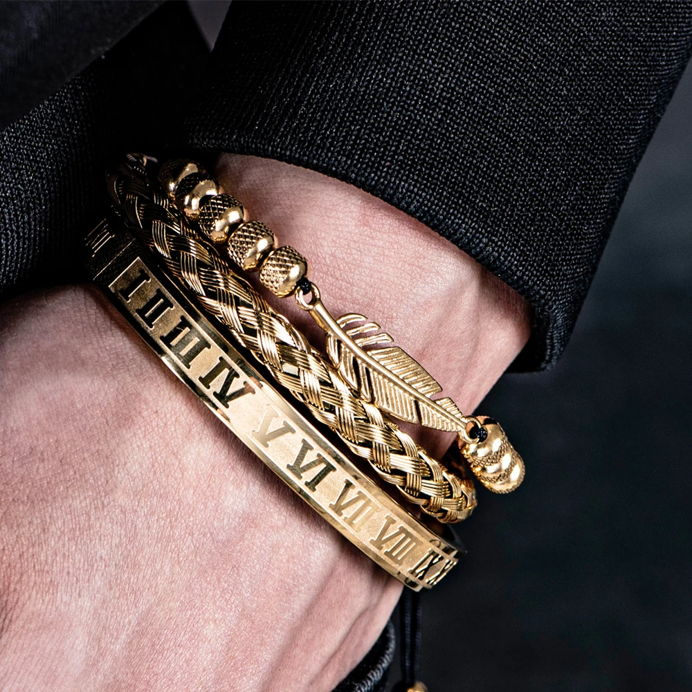 Hot Sale Trend Feather Shape Accessories Handmade Men\'s Beads Bracelet Stainless Steel Bracelet For Special Birthday Present