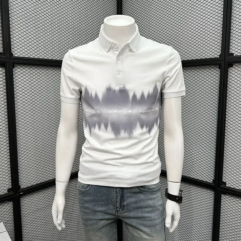 LIBIELIY Fashion Lapel Short Sleeve Printed Business Polo Shirts Men's Clothing 2025 Summer New Loose All-match Tops Casual Tee