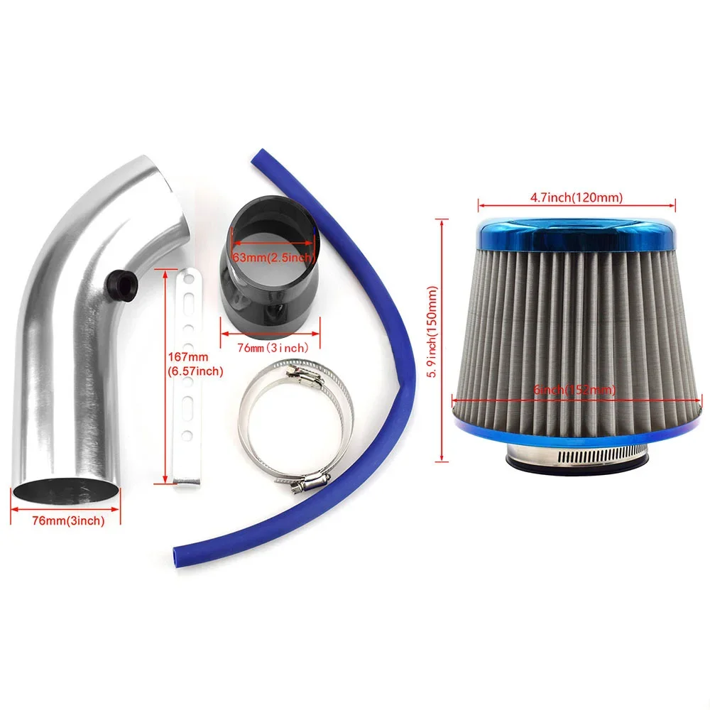 3 inch 76MM Universal Car Automobile Racing Air Intake Filter Aluminum Pipe Power Flow Kit