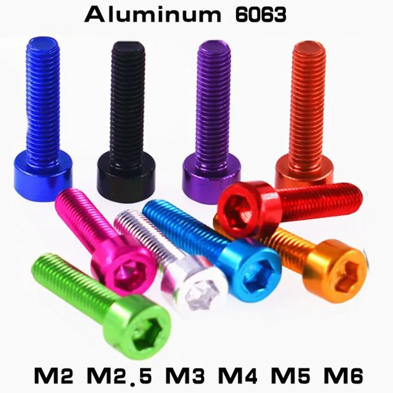 10pcs aluminum allen scerw din912 M2 M2.5 M3 M4 M5 M6 colourful aluminum hex socket cap head machine screw bolts