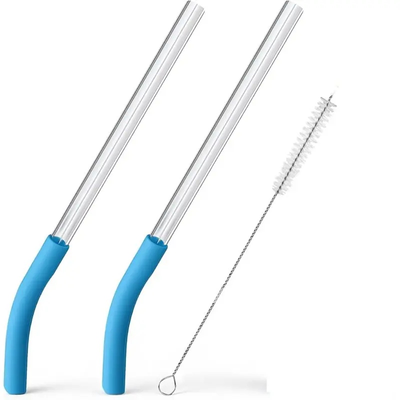 AS60-Replacement Straws& Brush For Ninja Blendboss Personal Smoothie Tumbler- 2 Pcs High Borosilicate Glass Included