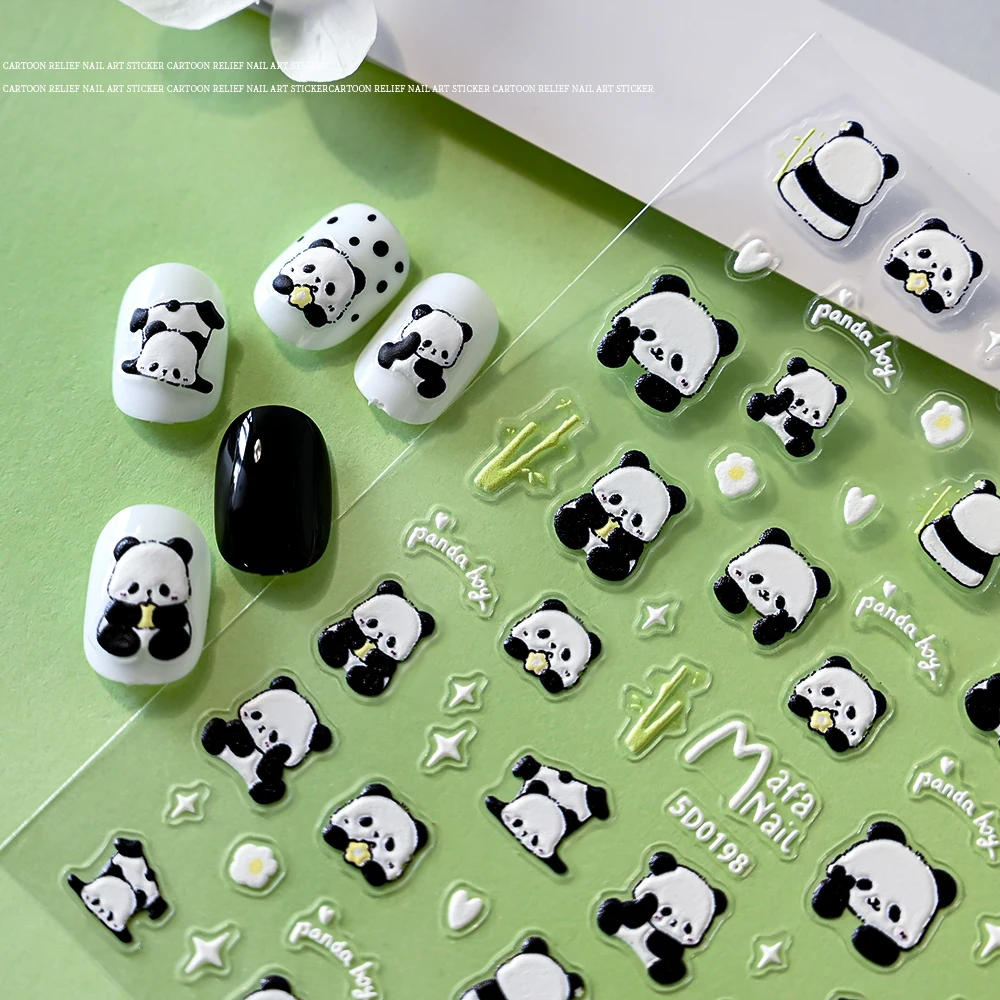 1PC 5D Cute Panda Nail Sticker Kawaii Cartoon Animals Panda Rabbit Fruits Flower Nail Adhesive Patch Decals Manicure Sliders&7R8