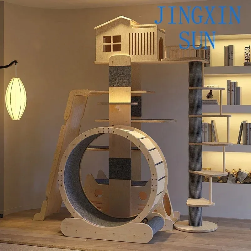 All solid wood cat climbing frame large cat Tongtian column cat tree integrated