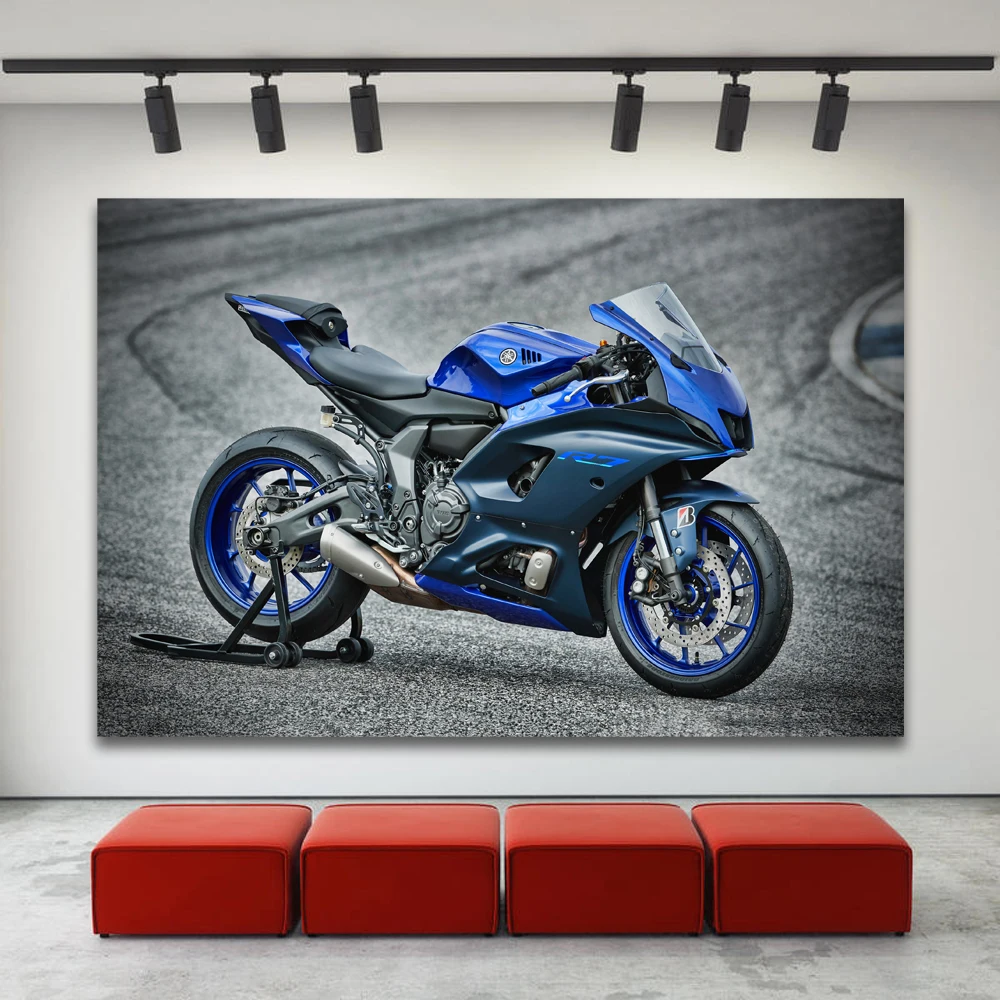 Raceway Yamaha YZF-R7 4K Superbike Motorbike Posters and Prints Modern Wall Art Canvas Fabric Paintings Home Living Room Decor