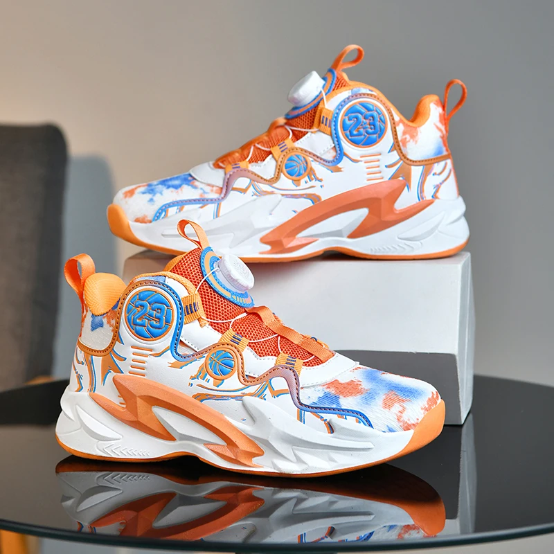 

Детские баскетбольные кроссовки, дышащие тренировочные кроссовки из искусственной кожи, высококачественные амортизирующие уличные баскетбольные бутсы для детей