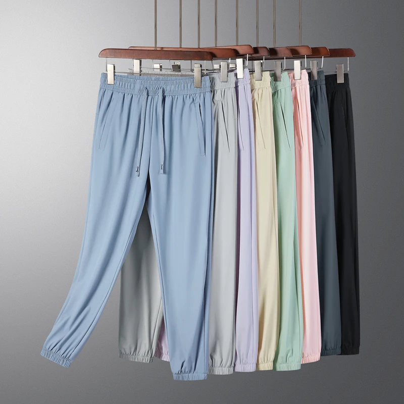 

Men's Summer Ice Silk Thin Style 9/4 Sports Casual Loose Tie Feet Hanging Small Suit Pants Women's Couple Style Unisex Size
