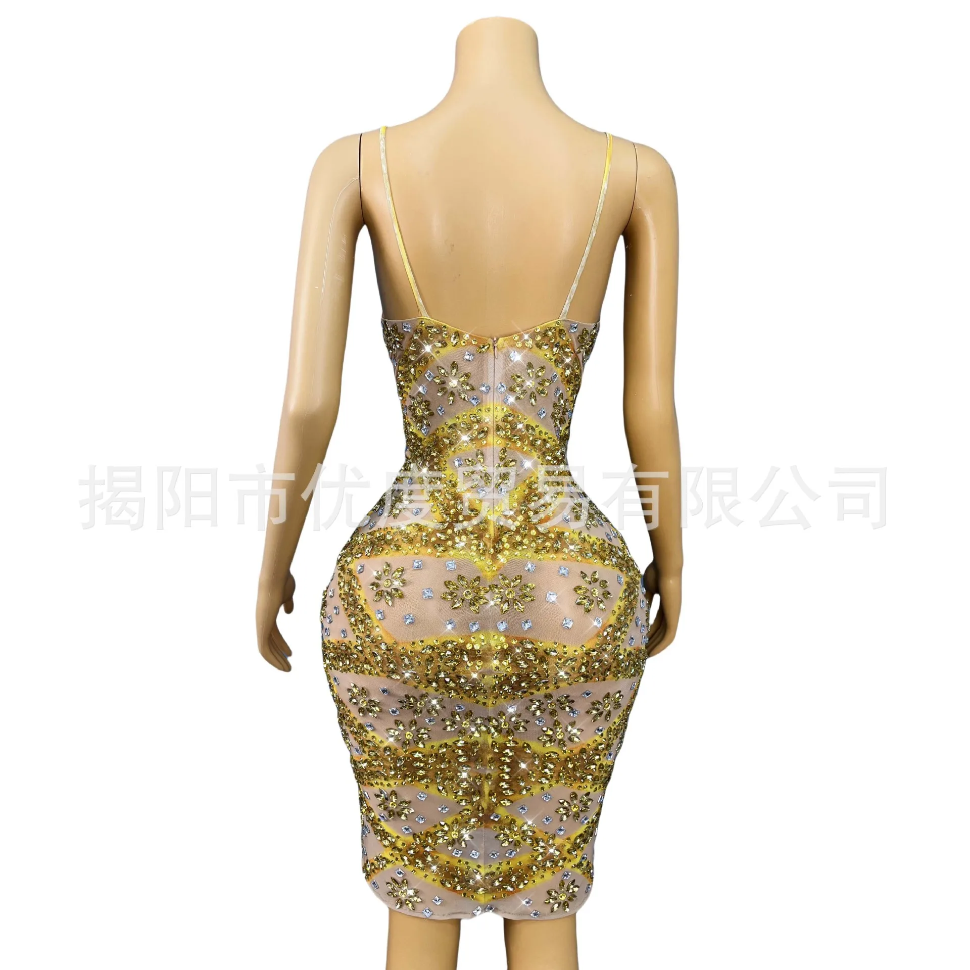 الذهب مثير حجر الراين زلة تنورة تمتد حفلة عيد ميلاد كوكتيل حفلة مرحلة الأداء زي أقحوان الشاي Abiti Da Festa