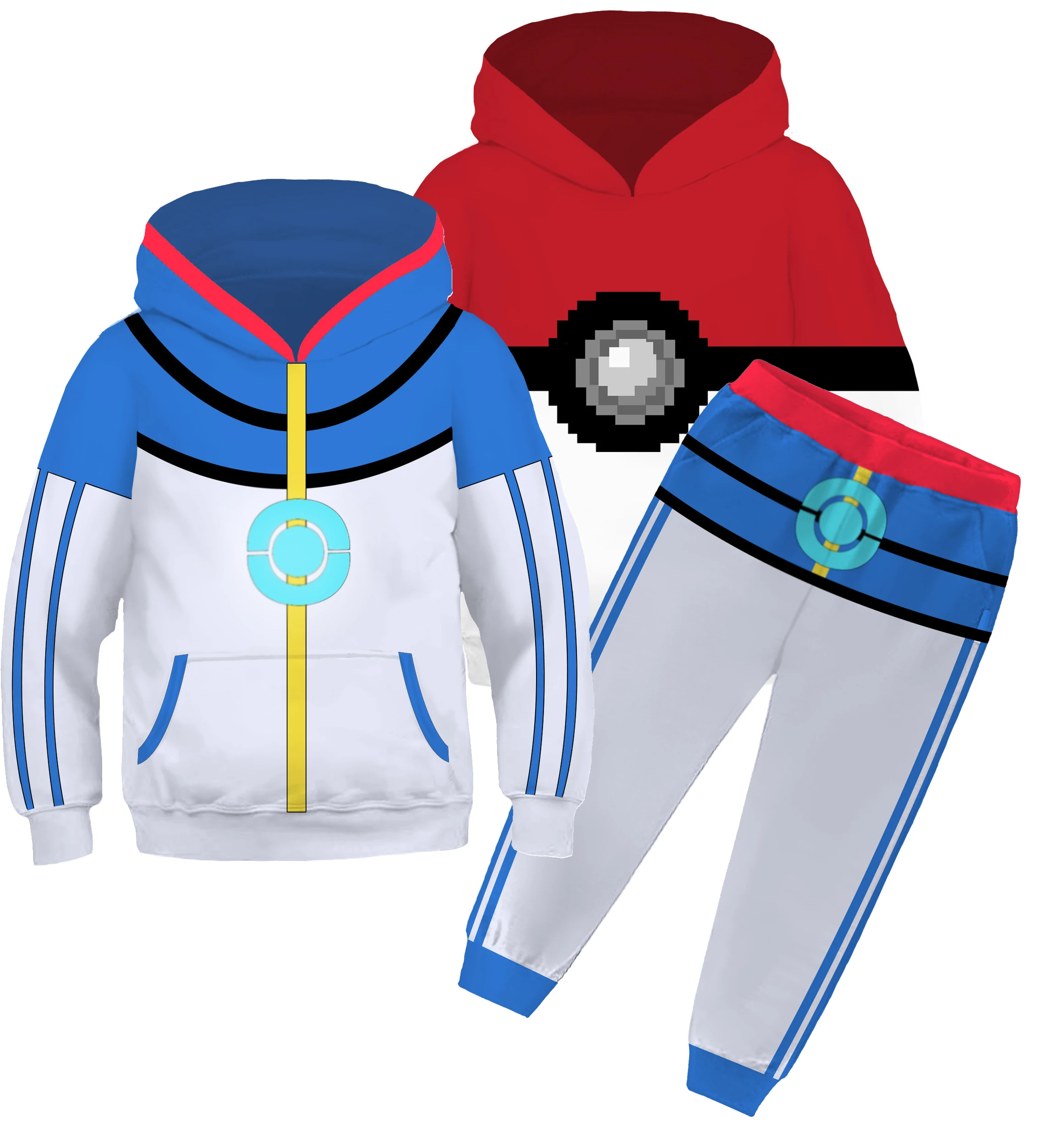 Kids Ash Ketchum Cosplay Costume Japanese Anime Hoodie Sweatshirt Pants Boys Child Halloween Christmas Pullover Jacket