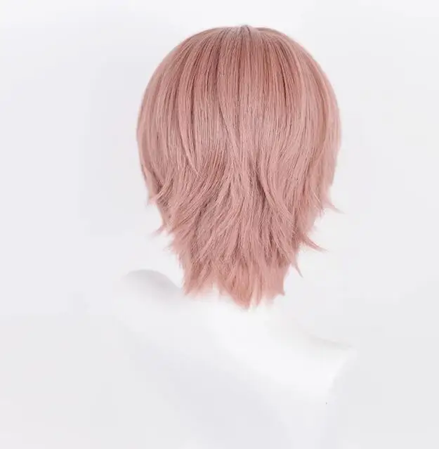 Roze Oranje Synthetische Korte Rechte Pruik Midden Deel Mannen Anime Spel Cosplay Pluizig Haar Hittebestendige Pruik Voor Dagelijks Feest