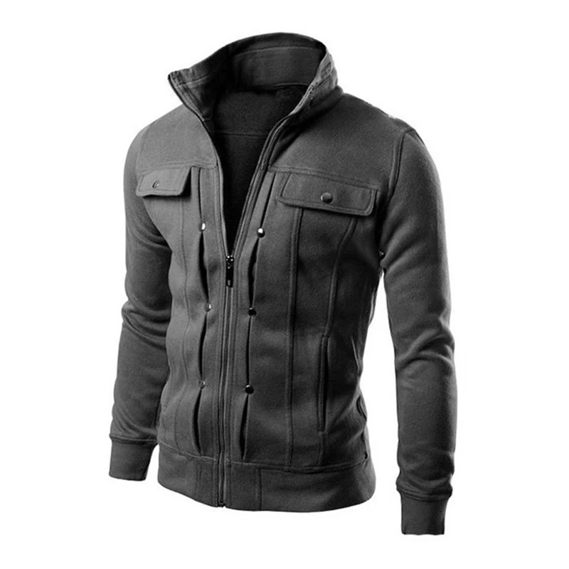 2024 Cardigan Sweater Men Casual Jackets Standing Collar Zipper Sweatshirt Outdoor Streetwear Casual Long Sleeve Coats Clothes