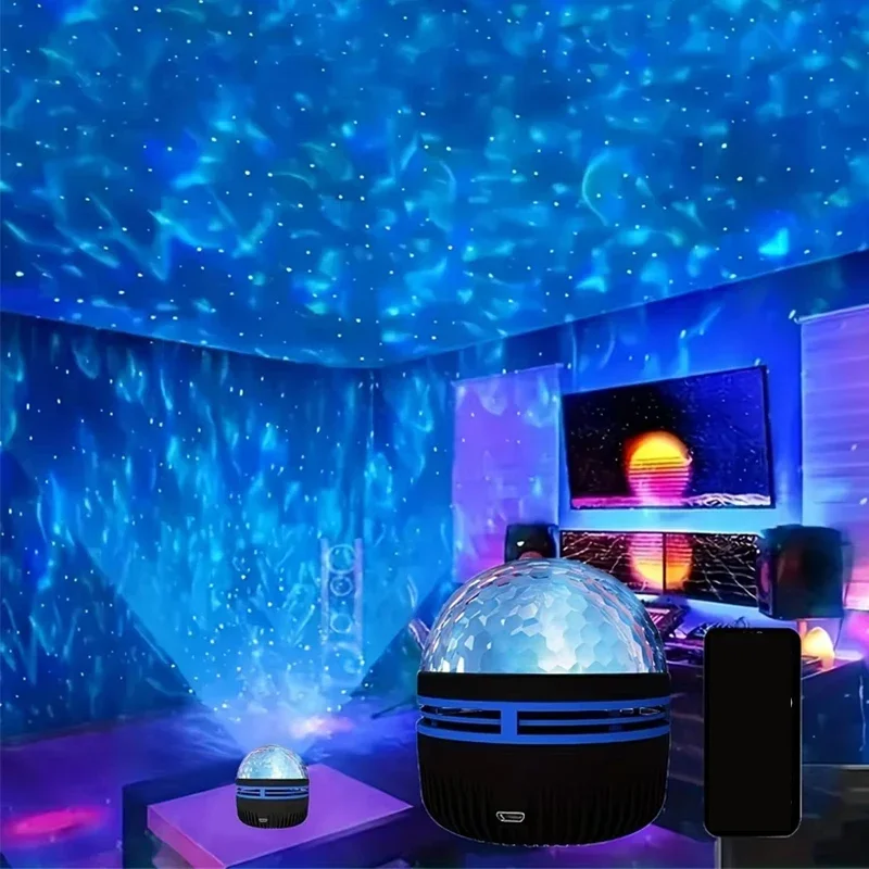 Aurora Lights Projector USB LED Ocean Wave Night Light with Remote Control 360° Rotating Star Projector for Theater Party Decor