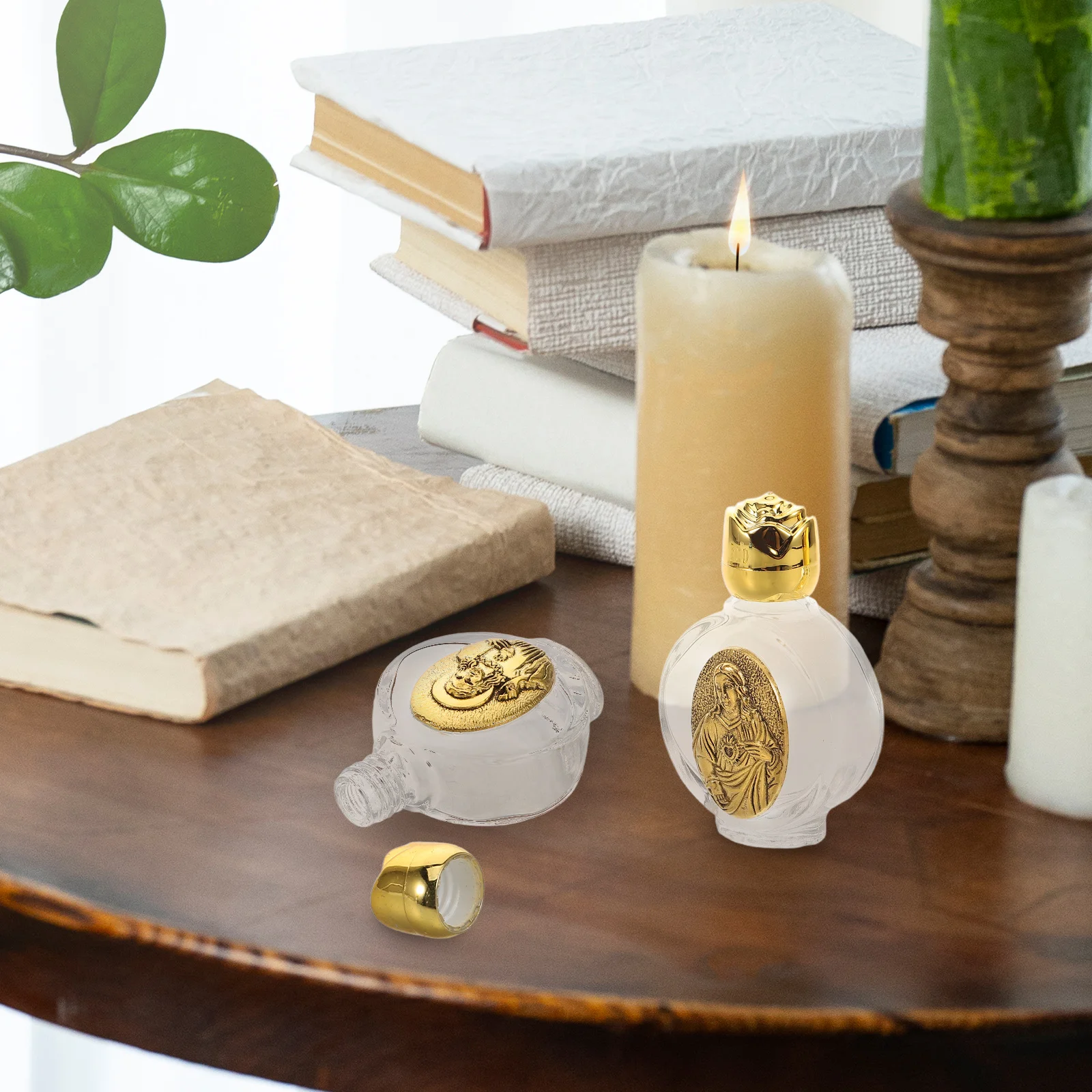 

4pcs Glass Holy Water Bottle Embossed Religious Ritual Container Portable Mini Vial For Blessings Essential Oil Perfume