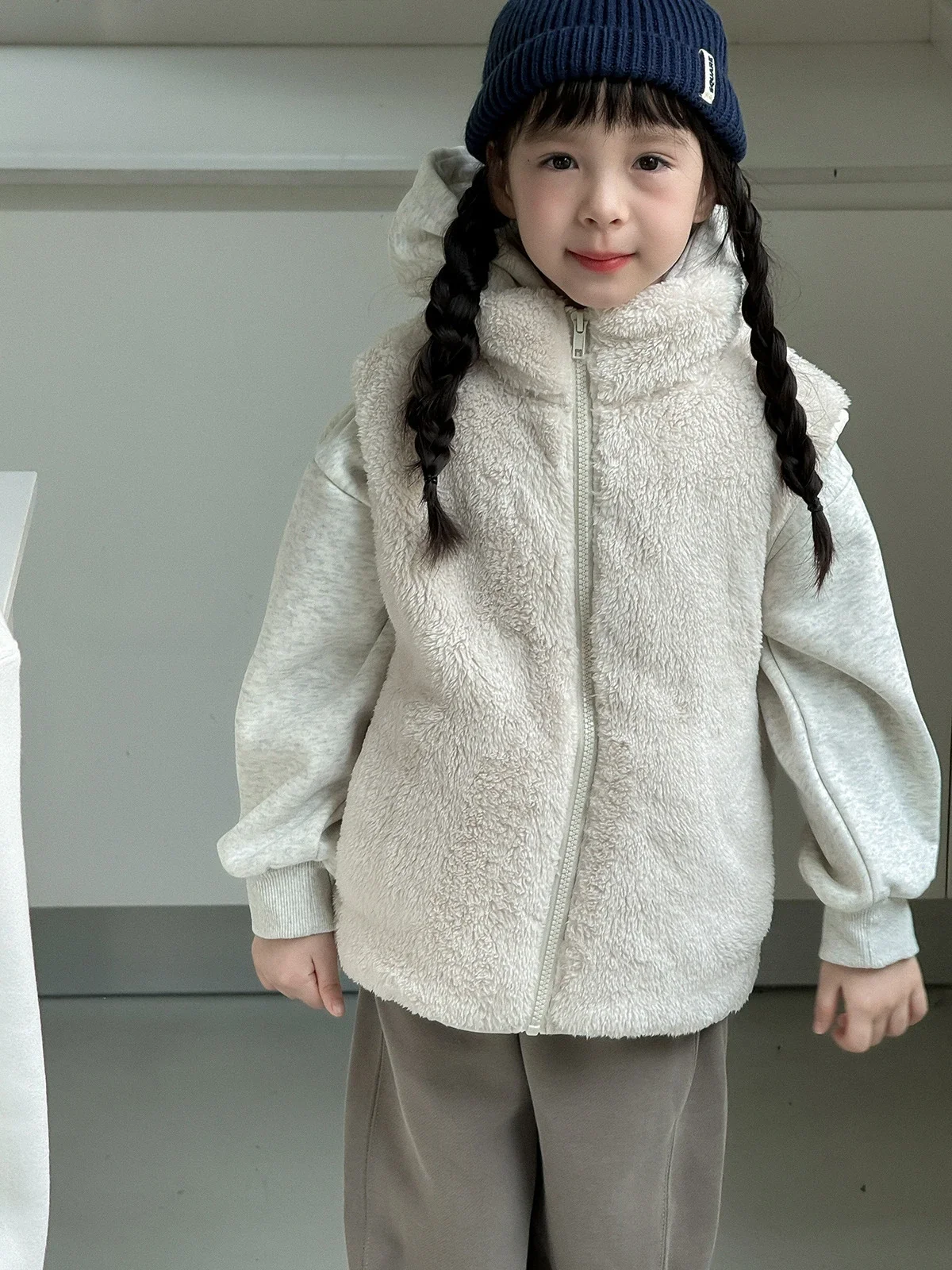 여아용 한국 스타일 아동복 조끼, 매우 두껍고 따뜻한 플러시 조끼, 캐주얼 심플 데일리, 2024 겨울 신상