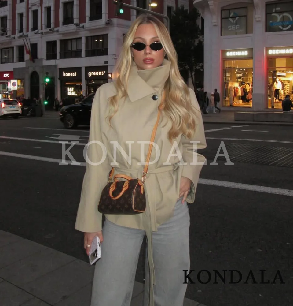 KONDALA Trendy Pendelriem Trenchcoat Jas Dames Casual Chic Button Jacket 2026 Lentemode High Street Minimalistische Jas