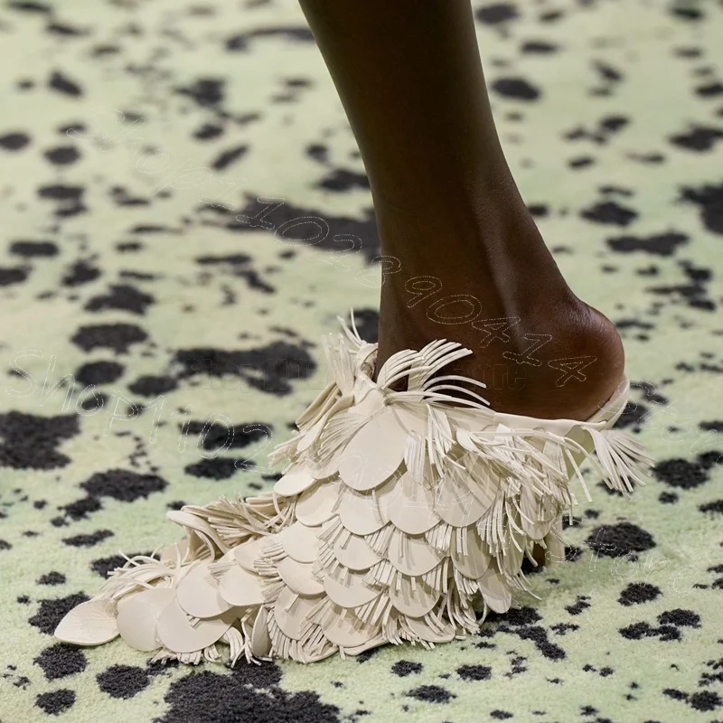 Green Sequins Tassels Design Pointed Toe Slippers Slip On Women Shoes Thin High Heels New Party Runway 2025 Zapatos Para Mujere