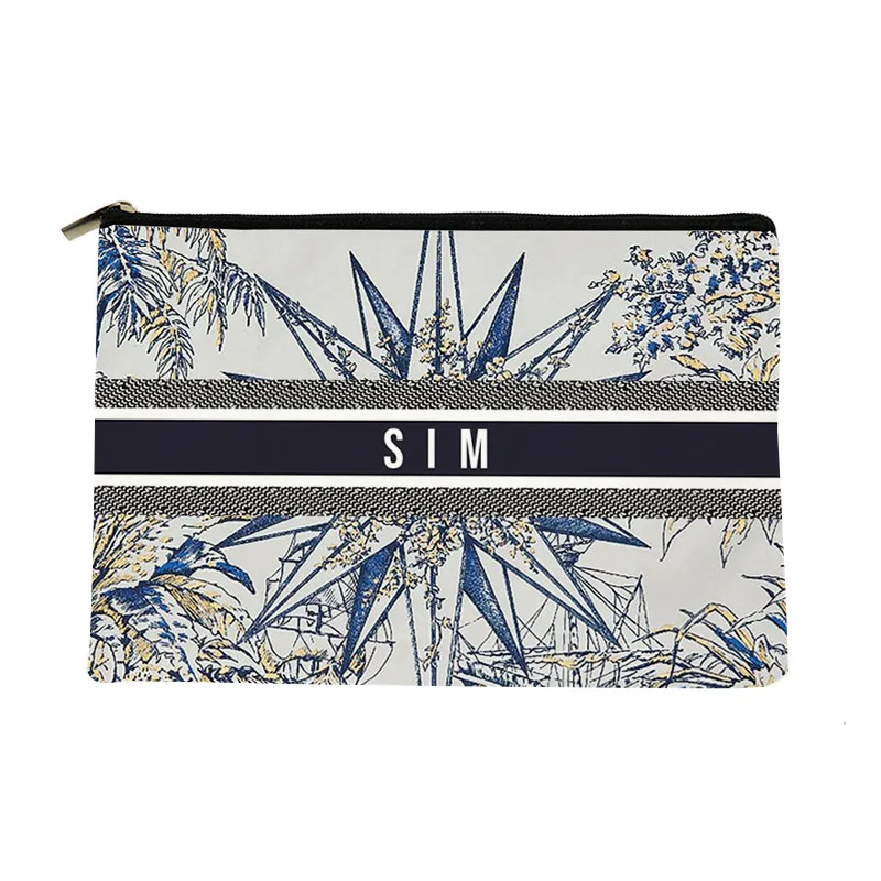 Pink Flower Initials Customized Cosmetic Bags Personalized Name Logo Clutch Bag White Travel Zipper Toiletry Pouchs Pencil Case