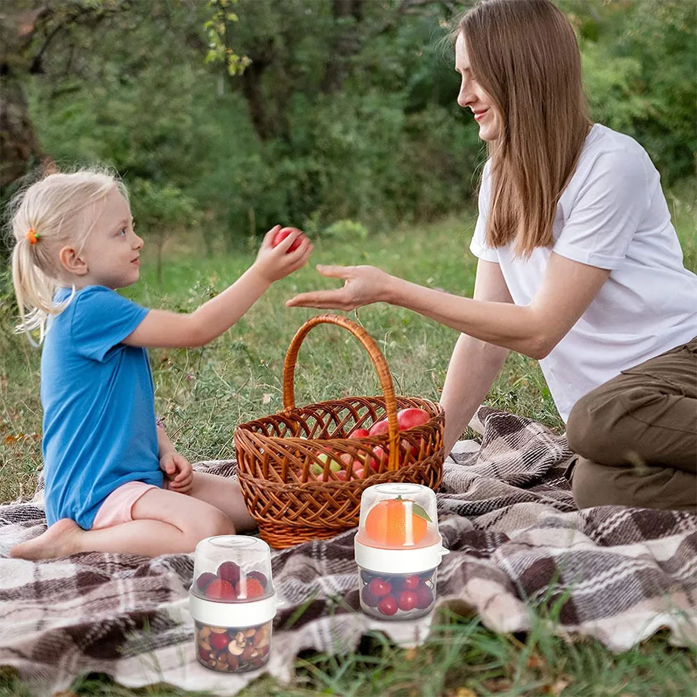 

2Sets Fresh-Keeping Food Storage Container Double Layer Portable Breakfast Cereal Yogurt Milk Cup Sealing Box Food Storage Box