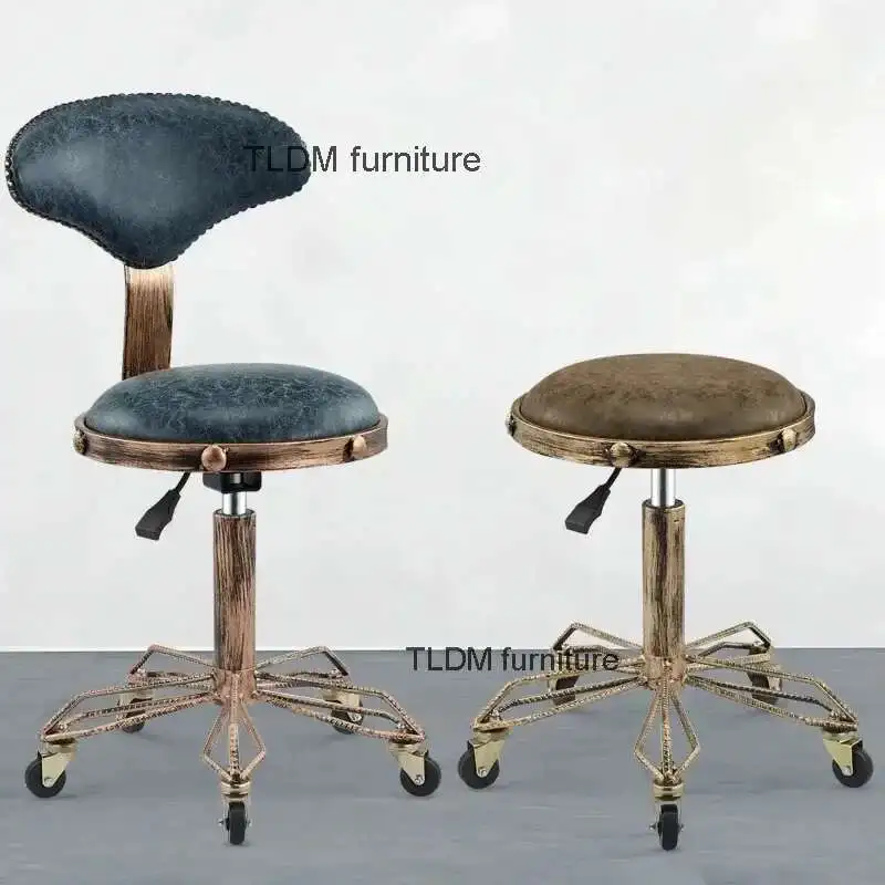 

Nordic Retro Barber Chairs Hair Salon Beauty Salon Chair with Wheels Modern Salon Furniture Creative Bar Stool Home Makeup Chair