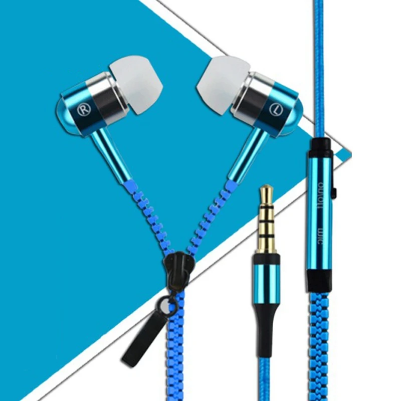 Portable Zipper Earphone 3.5mm Aux Audio Jack In Ear Earphones Ear Phones With Mic Handfree MP3 Headset For Mobile Phone PC