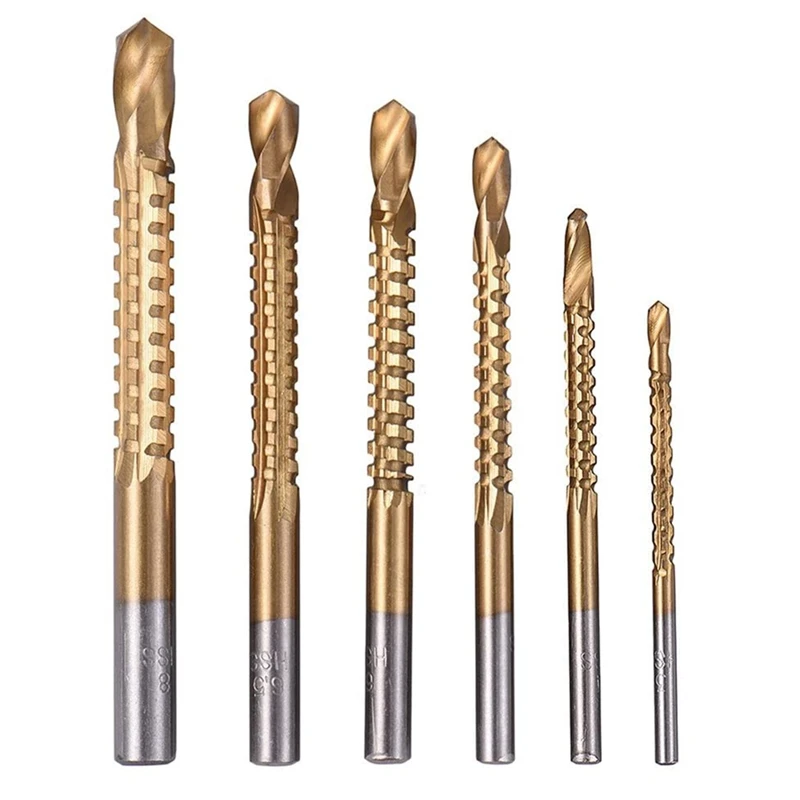 6Pcs Titanium Drill Saw Bit Set, HSS Serrated Bit Hole Drilling, 3-8Mm Carpenter Hacksaw Drill Bits Kit