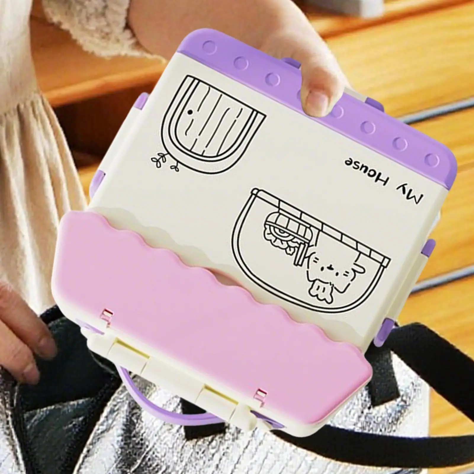 

Ланч-бокс для детей, 1000 мл, безопасный контейнер для микроволновой печи, 4 отделения с ложкой, вилкой, школьный контейнер для обеда для студентов, уличный