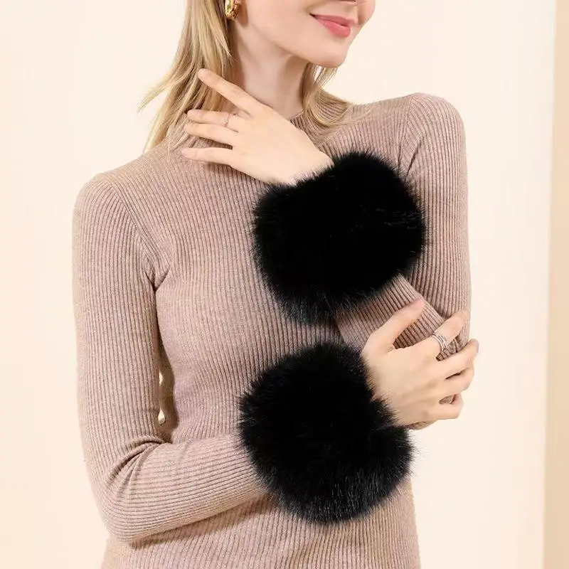 

Winter Faux Fox Fur Wrist Cuffs Plush Warm Elastic Sleeve Covers Fashion Fluffy Hand Bands Coat Matching Coldproof Accessories