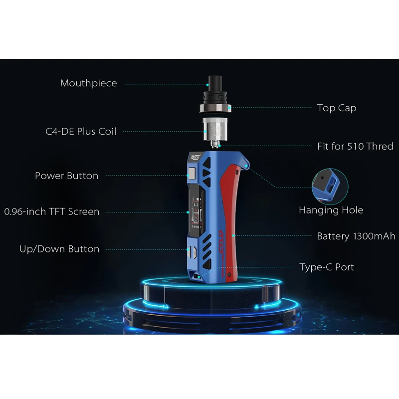 الأصلي YOCAN Cylo المرذاذ 1300mAh بطارية الجهد المتغير 2 فولت-4.2 فولت 510 الموضوع C4-DE زائد السيراميك لفائف التدفئة vape E-Cig #3