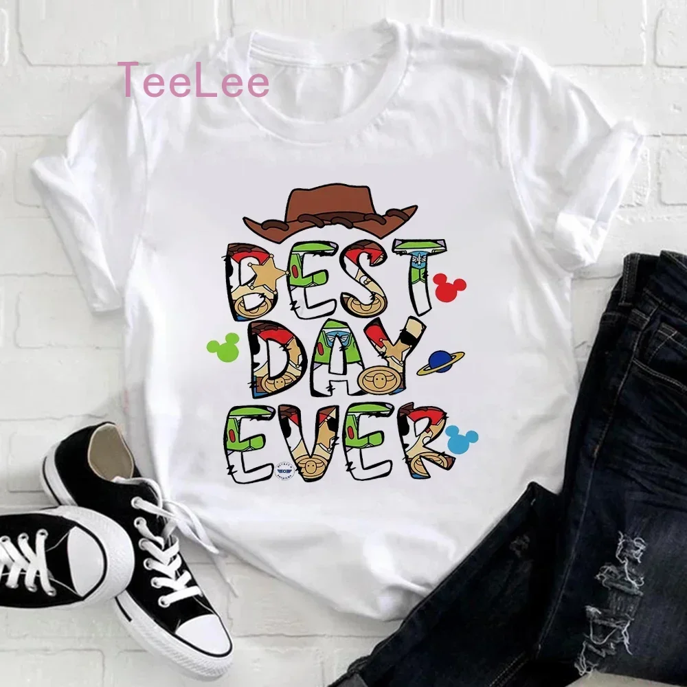 Cartoon Toy Story Graphic Print Best Day Ever T Shirts for Women Harajuku Mickey Minnie Simba Clothes 90s Top Tee Female