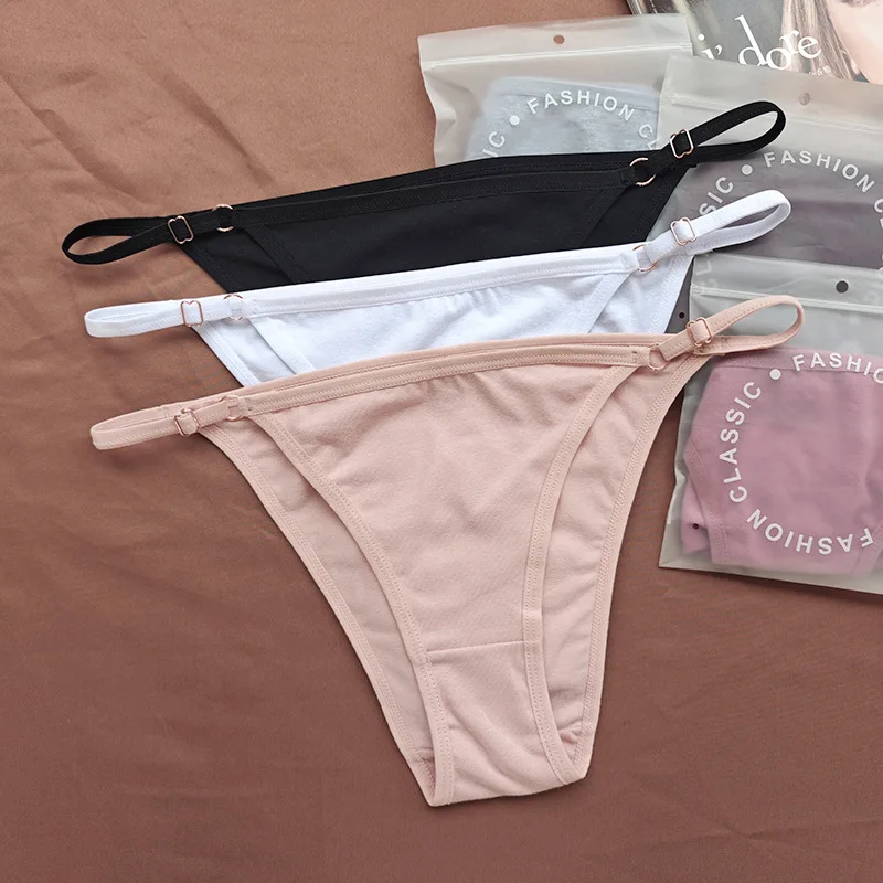 3Pcs/Set Women Cotton Panties Adjustable Metal Thin Strap Briefs Ladies Sexy Lingerie Minimal Bikini Solid Color Underwear S-XL image 4