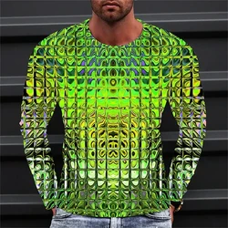 New men's T-shirt pattern gradient round neck clothing 3D printing outdoor daily long sleeved fashion designer retro plus size c