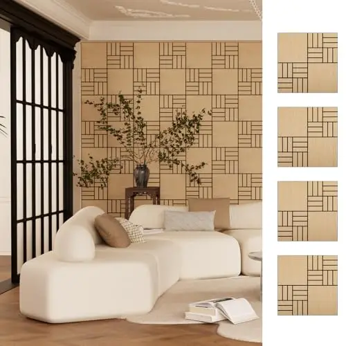 4 Packs Acoustic Wall Panels - Self-Adhesive 3D Wood Slat Wall Panel- Peel and Stick Sound Absorbing Panels for Noise Reducing - Feature Wall Decor for Home & Office