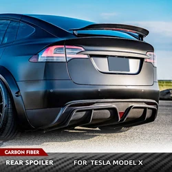 Car RearTrunk Carbon Fiber Spoiler for Tesla Model X 2016-2022 75D 90D P90D 100D P100D Rear Boot Lid Duckbill Highkick Wing Lip
