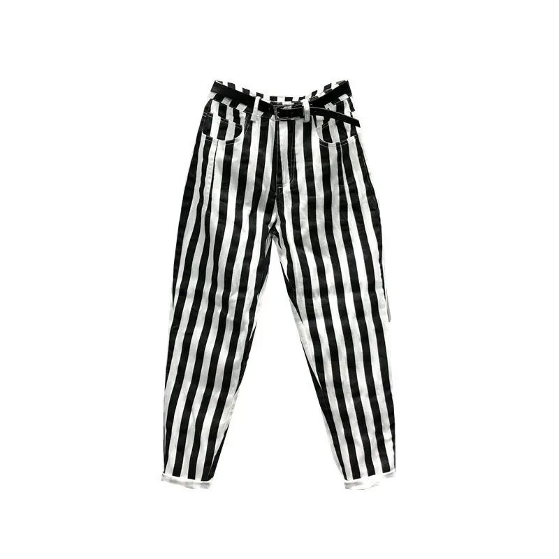 Imagem -06 - Calça Harém Casual para Mulheres Moda Streetwear Cintura Alta Calça Listrada Que Combina com Tudo Nova Primavera Outono 2023