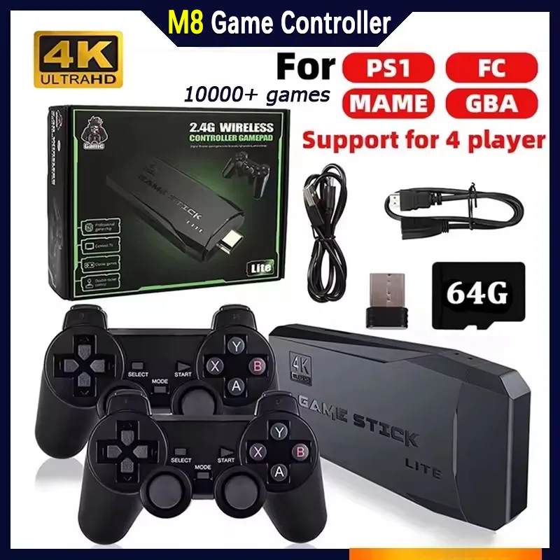 2026 New 2.4G Wireless Console Game Stick M8 Retro Video Game Console 4k 64GB 20000 Classical Games Controller Sticks Gifts ﻿