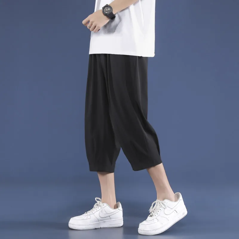 

Ice Silk Seven-Foot Pants Men's Loose Large Size Sports orts Qui Dry Casual Eight-Foot Pants Summer Thin Sle Polyester ...