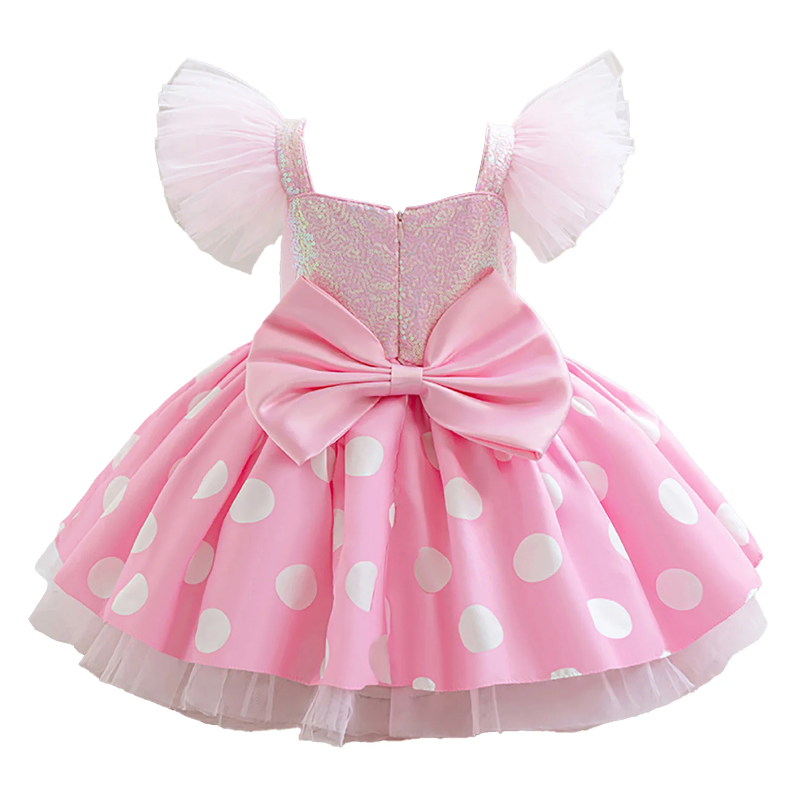 Toddler Baby Girls Princess Dress Cute Bowknot Sequin Bodice Polka Dots Tulle Tutu Dresses Wedding Birthday Party Pageant Gown