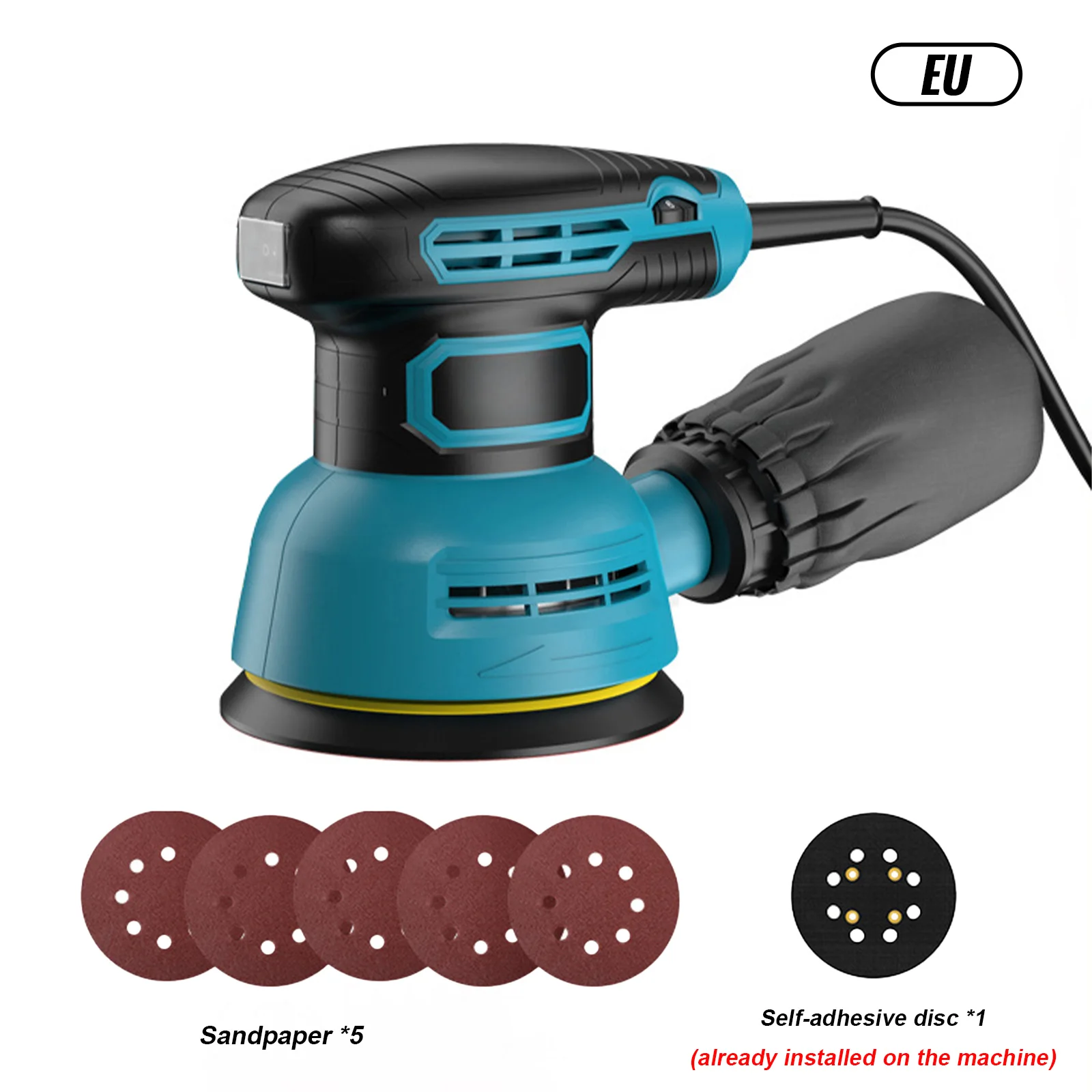 300 W elektrische Schleifmaschine, Exzenterschleifmaschine, Schleifmaschine mit variabler Geschwindigkeit und 125 mm Schleifpapier, Auto-Poliermaschine, DIY-Werkzeuge