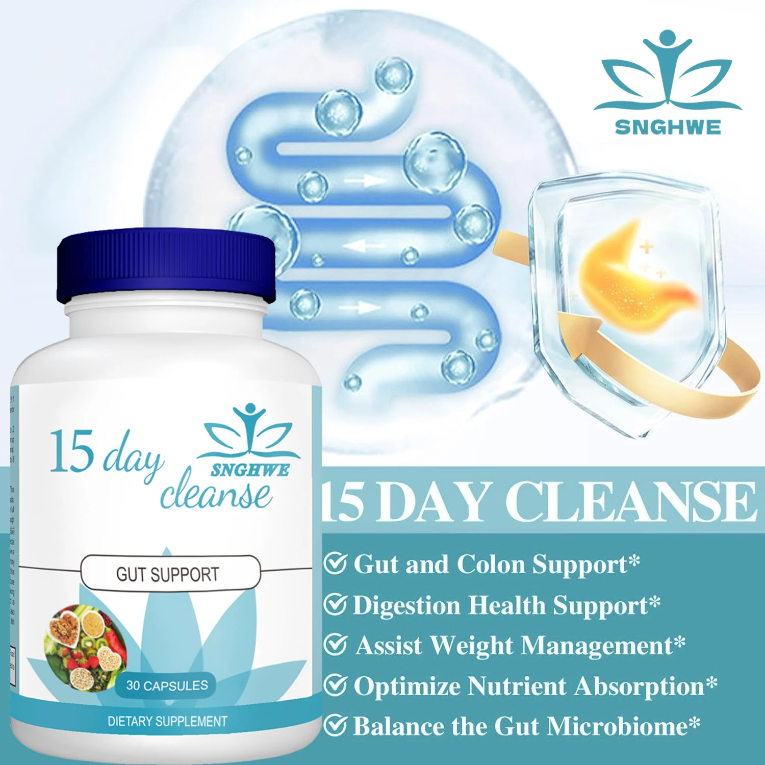 Gut and Colon Cleanse & Detox for Weight Loss-15 Day Quick Cleanser - Capsules Supplement to Flush Toxins&Boost Energy for Adult