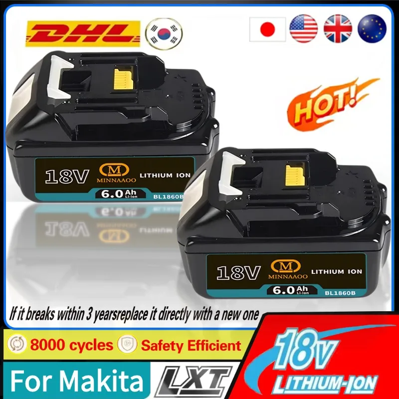

Genuine For Makita 18V Battery 6.0Ah Lithium, Replacement for BL1830B BL1850B BL1860B Makita Power Tools